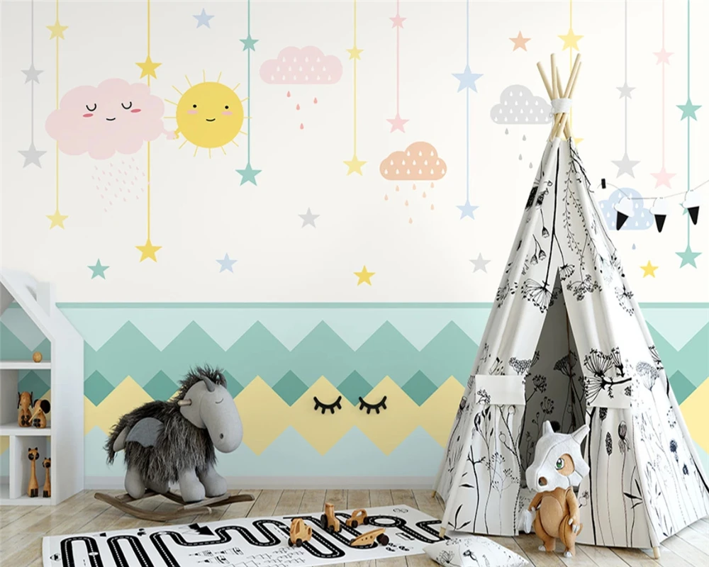 beibehang Customized nordic hand painted clouds simple children's room boy and girl background wallpaper wall papers home decor