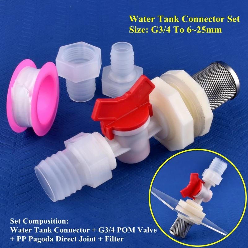 1~20Sets G3/4 To 6~25mm Water Tank Connector Filter Set Valve Drip Irrigation Water Pool Direct Hose Joints Aquarium Tank Joint