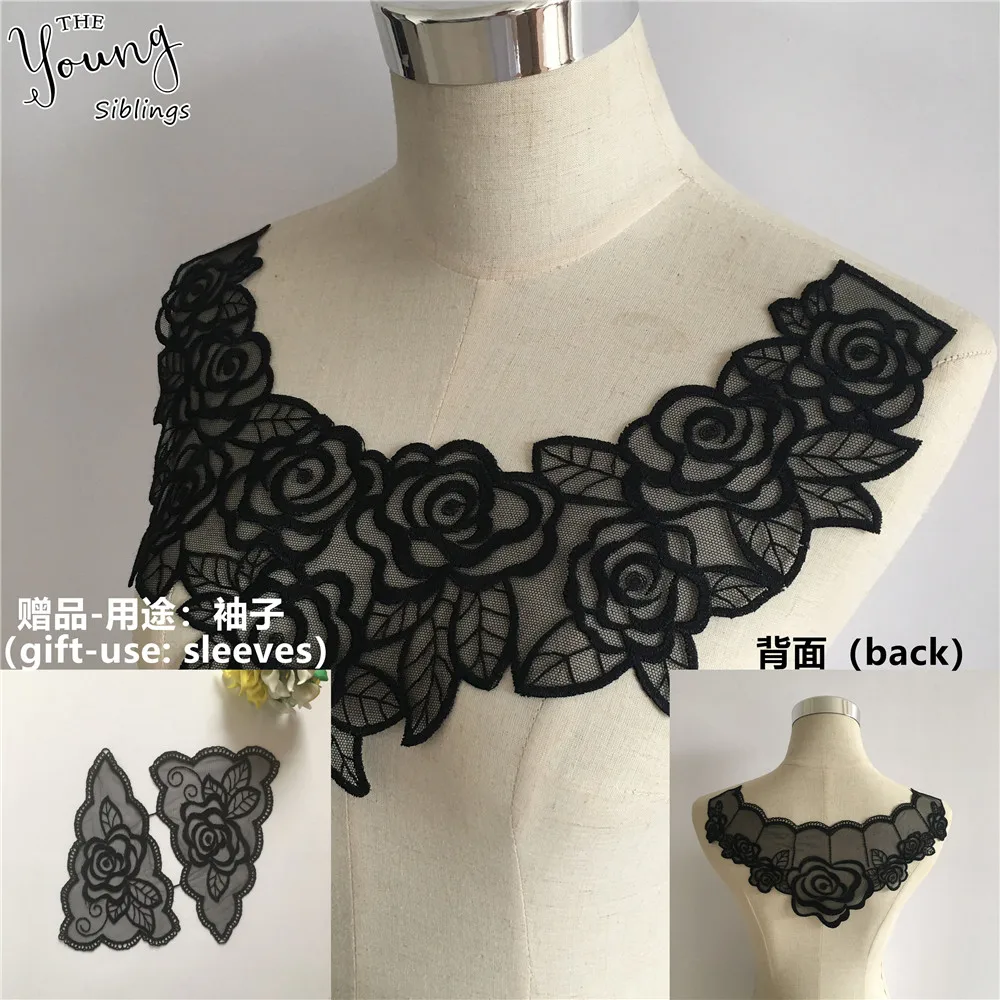 New arrive Black Organza Fabric Lace collar Embroidery Dress Applique Sewing DIY Lace Neckline Decorate Accessories Supplies