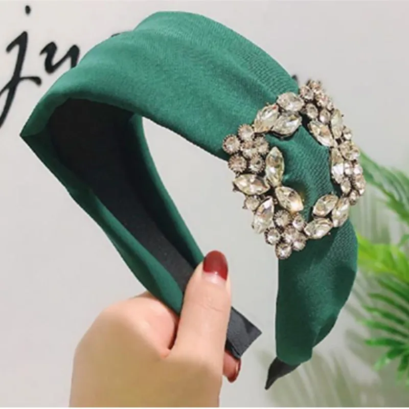 Square Crystal Headband for Women Hair Jewelry Crystals Hairband Adults Solid Fabric Headband Ladies Headpiece Crystals Headband