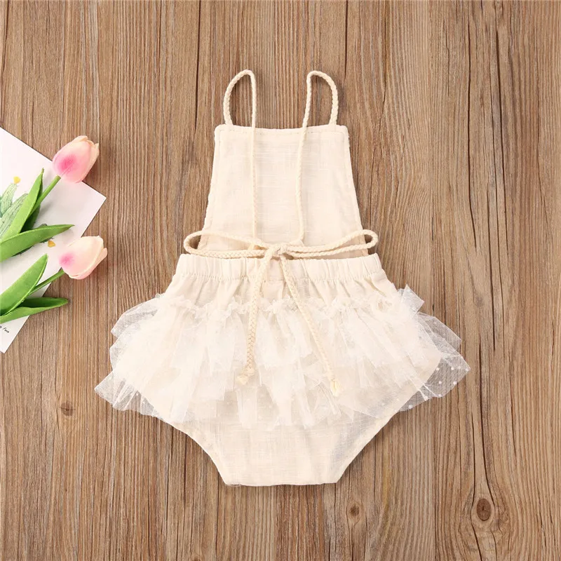 Summer Newborn Baby Girls Clothes Sleeveless Lace Crochet Flower Halter Neck Backless Romper Jumpsuits One-piece Outfit Sunsuit