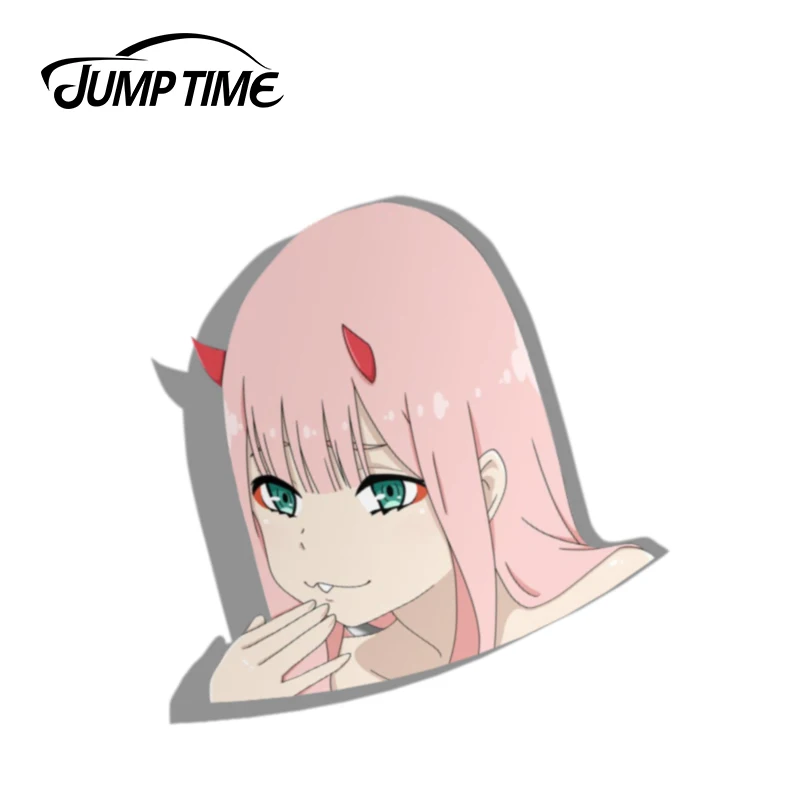 Jump Time 13cm x12.8cm Funny Graphics DARLING In The FRANXX Zero Two Cute Car Stickers Auto Laptop Bumper Decals Vinyl Car Wrap