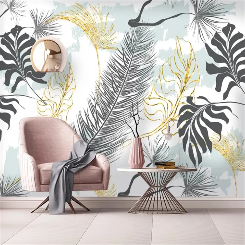 

Milofi custom non-woven wallpaper mural Nordic simple tropical hand-painted banana leaf living room bedroom background wall