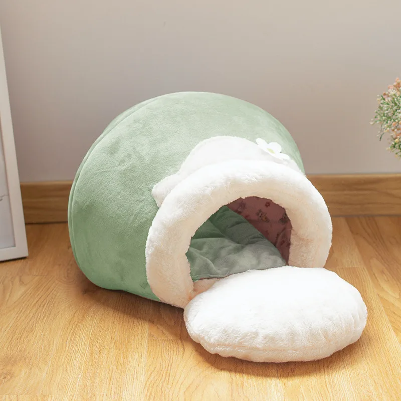 Warm Multi-purpose Cat Bed Foldable Plush Cat House Jar shaped Cave Thickened Pet Bed