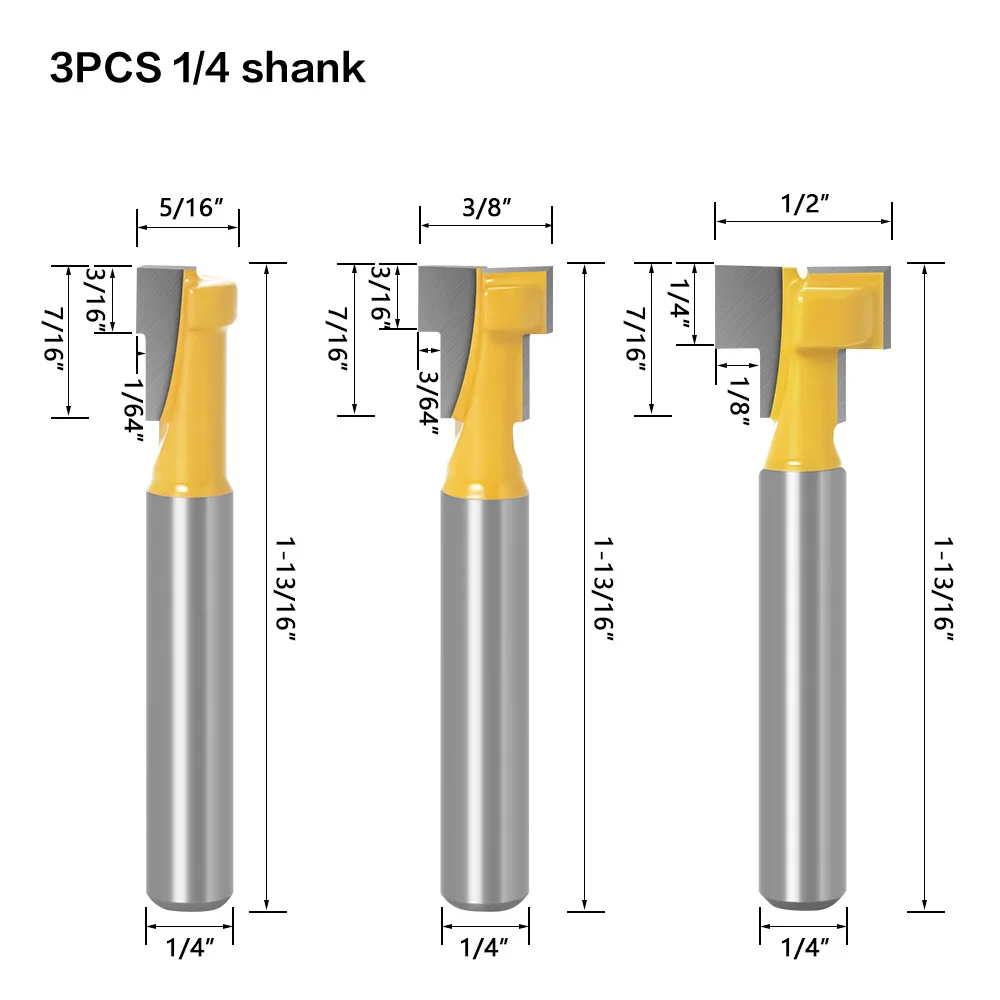 VACK 1/4" 6mm Shank T-Slot Router Bill  For Wood Milling Cutter 6.35mm Set Hex Bolt Key Hole Bits T Slotting Milling Tools