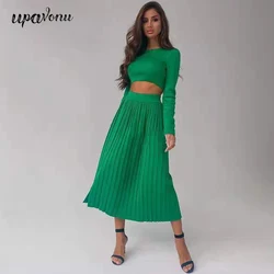 Free Shipping 2021 Autumn New Women's 2-piece Pullover & High Waist Button Split Long Skirt Casual Knit Suit Female Streetwear