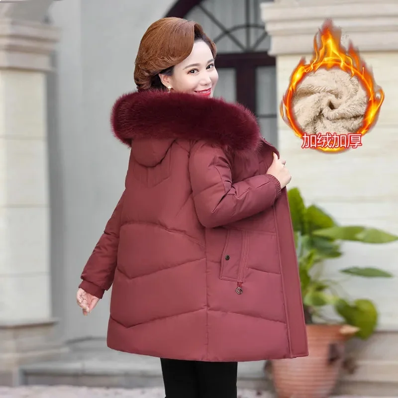 2022 New Thick Winter Coat Women Velvet Thickening Cotton-Padded Jacket Women's Mid-long Mother's Clothes Warm Outcoat L3