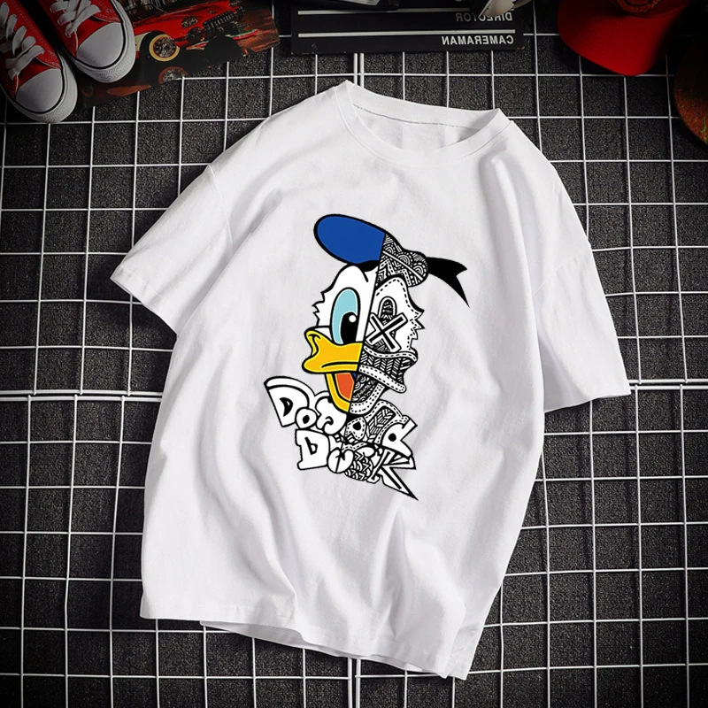 Imagem -05 - Verão dos Desenhos Animados Mickey Mouse Camisa Feminina Roupas Donald Duck Impressão de Manga Curta Camiseta Rua Retro Roupas Coreanas