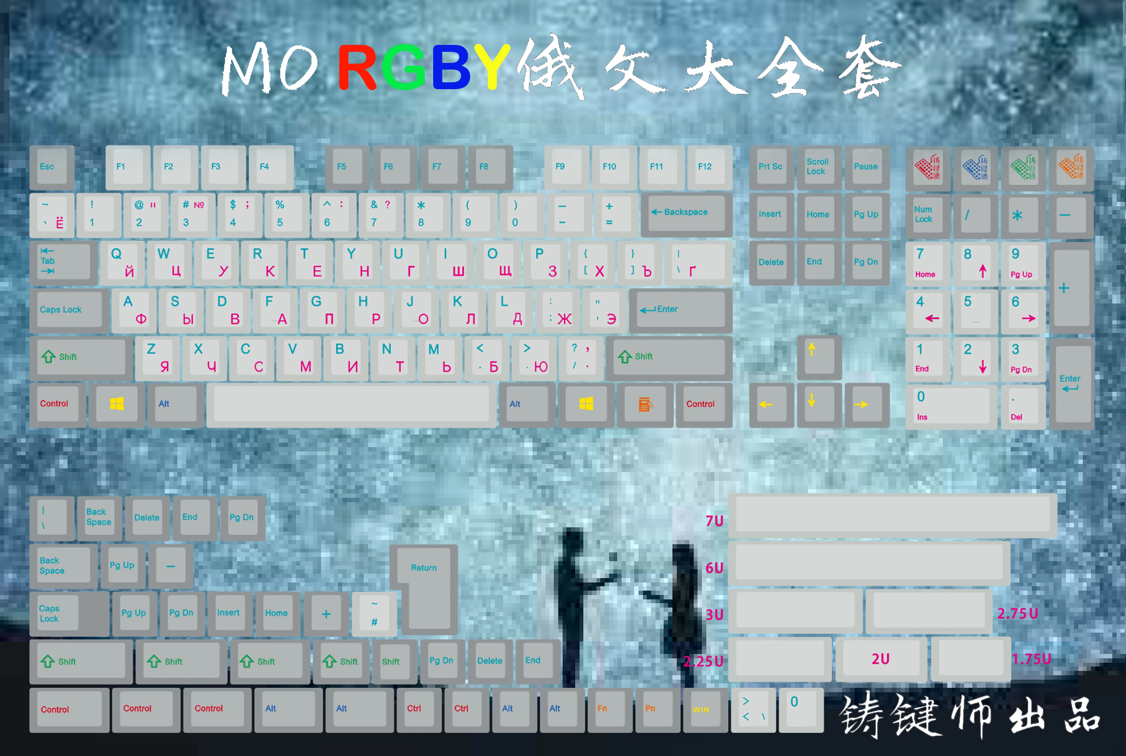 1 set/153keys Grey white with PBT thermal sublimation opaque Russian full set for cherry MX switch Mechanical keyboard