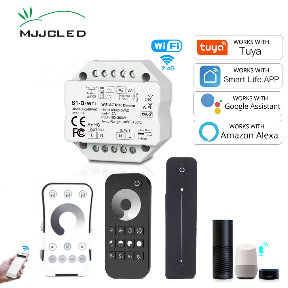 Wifi 2.4G RF AC Triac LED Dimmer 220V 230V Work with Tuya Smart Life App Alexa Echo Google Home Assistant Voice Control