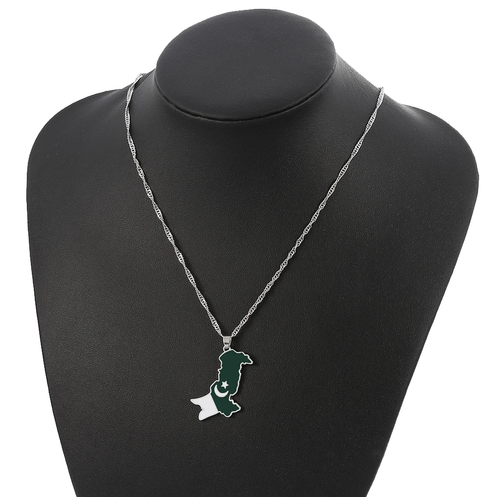 Pakistan Map National Flag Pendant Necklace For Women Men Fashion Map Ethnic Choker Necklaces Jewelry Gift For Pakistani Friends