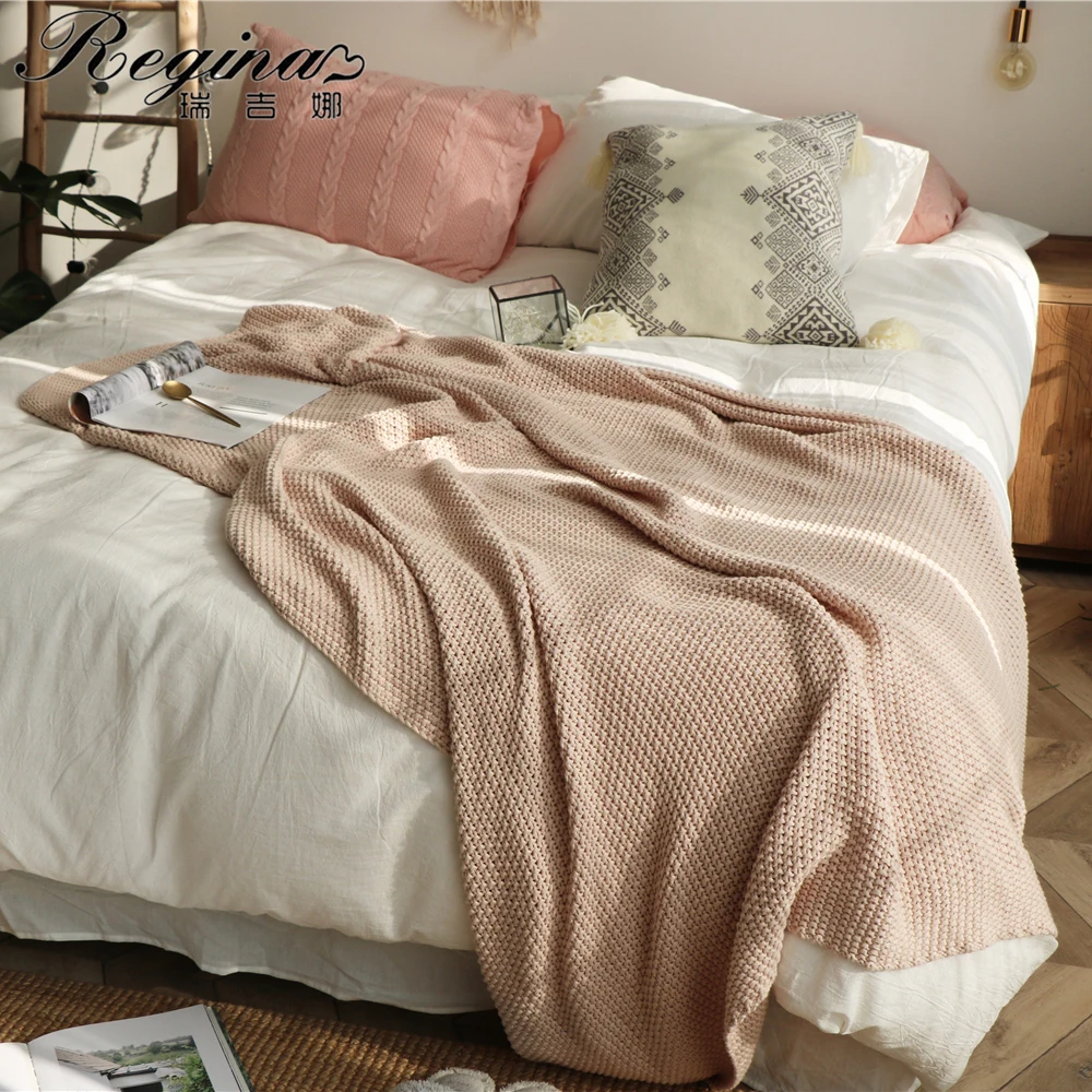 

REGINA Oversize Pure Natural Throw Blanket Mossstitch Exquisite Knitted Blanket For Bed Cozy Sofa Cover Throw Travel Blanket