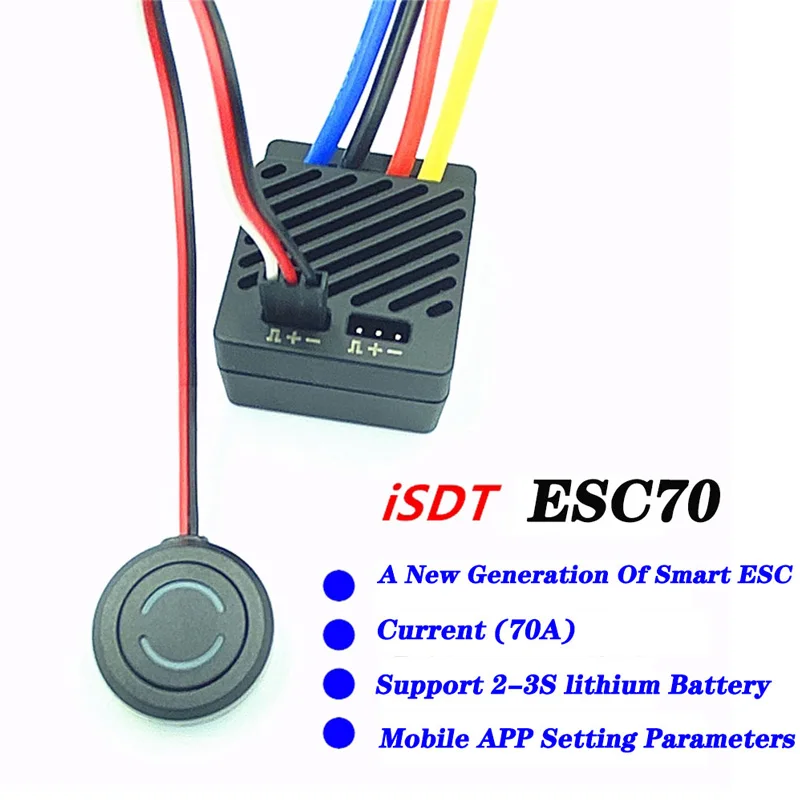 ISDT ESC70 WP 1080 70A Brushed Motor ESC Waterproof 2-3S Phone Control Electronic Speed Controller for RC Car 1:10 1:8