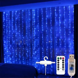 Garland Curtain Christmas Decoration 2023 Led Festoon Fairy Lights Mx3M USB Operated 8 Lighting Modes New Year 2024 Decor