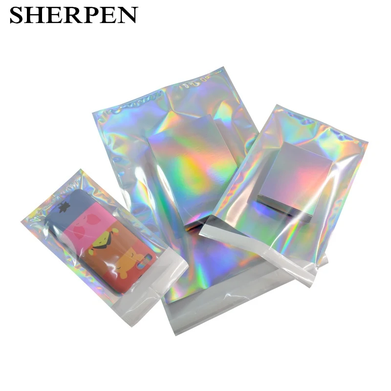 

SHERPEN 50pcs Colorful Laser Mailing Bags Self Sealing Plastic Envelopes Storage Bag Clothes Poly Adhesive Courier Packaging Bag