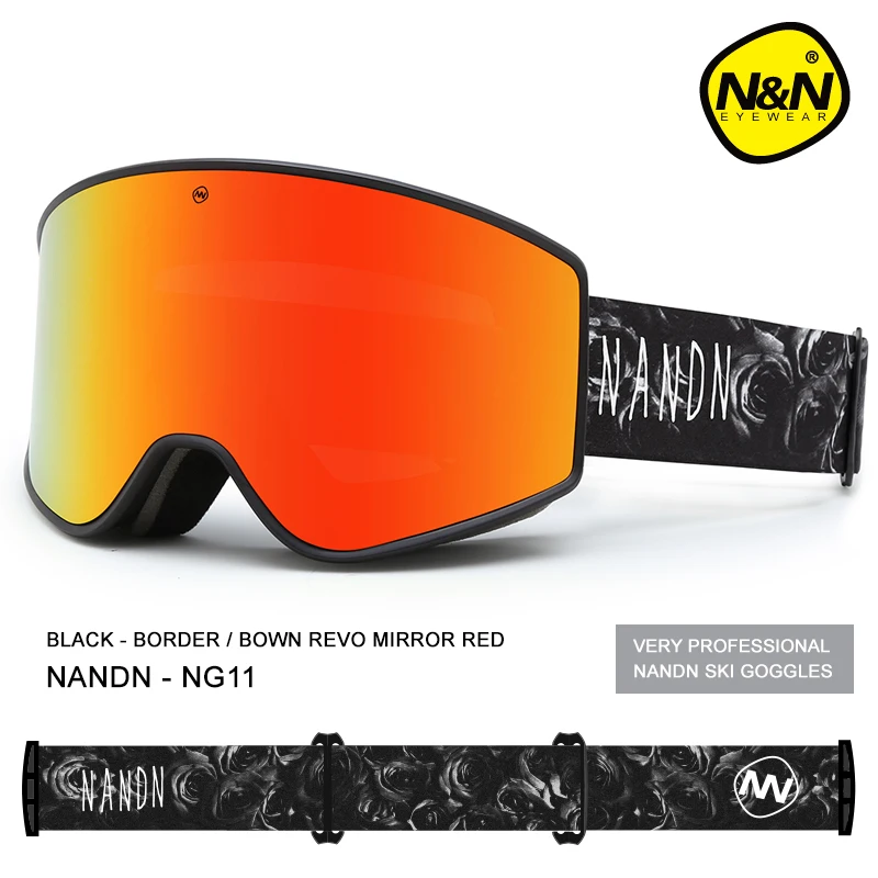 NANDN-Ski Goggles for Men and Women, Double Layers, UV400, Anti-Fog, Big Mask, Skiing, Snow, Snowboard