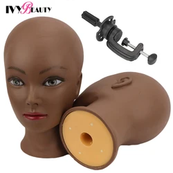 Cabeza de maniquí calvo con soporte para práctica de cosmetología, cabeza de Maniquí de entrenamiento africano para peinado de cabello, fabricación de pelucas, mujer, nuevo