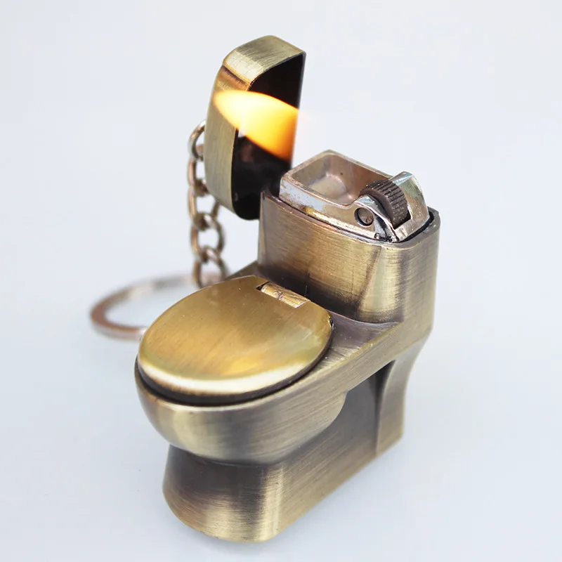 Creative Compact Toilet Gas Lighter Key Chain Butane Smoke Lighter Inflated Toilet Bowl Key Chain Lighter Bar Metal Funny Toys