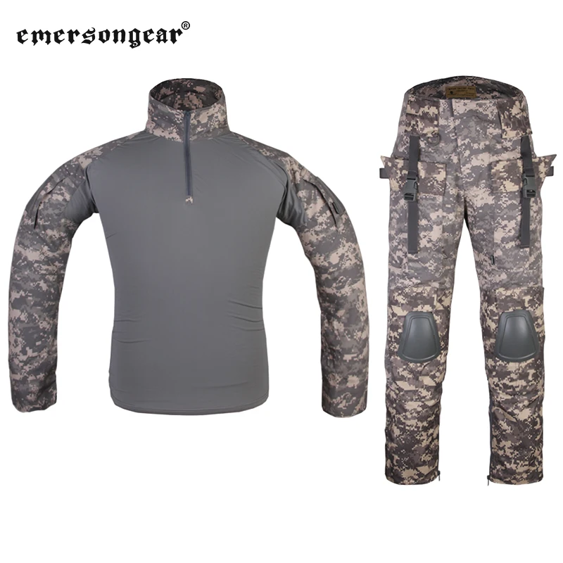 Emersongear ACU Tactical Suit W/ Knee Elbow Pads Combat Shirt Pants Duty Cargo Trouser Airsoft Outdoor Hunting Shooting Hiking