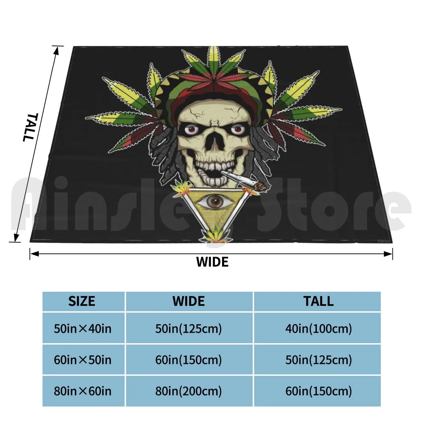 Rasta Skull Blanket Fashion Custom Rasta Skulls Fun Weed Smoke Logo