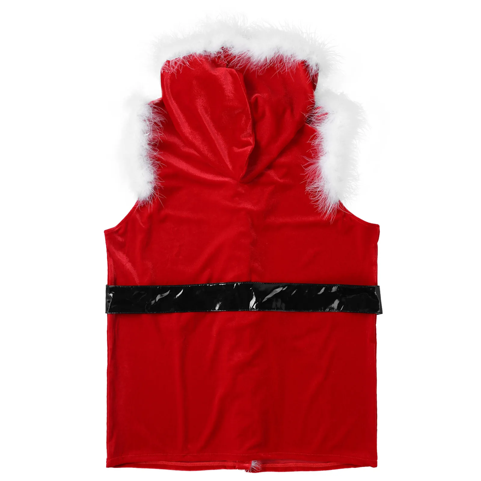 ผู้ชายคริสต์มาส Carnival Santa Claus COSPLAY เครื่องแต่งกายแขนกุดกํามะหยี่ Faux FUR ปุ่ม Hooded Vest Coat สําหรับ Halloween Xmas PARTY