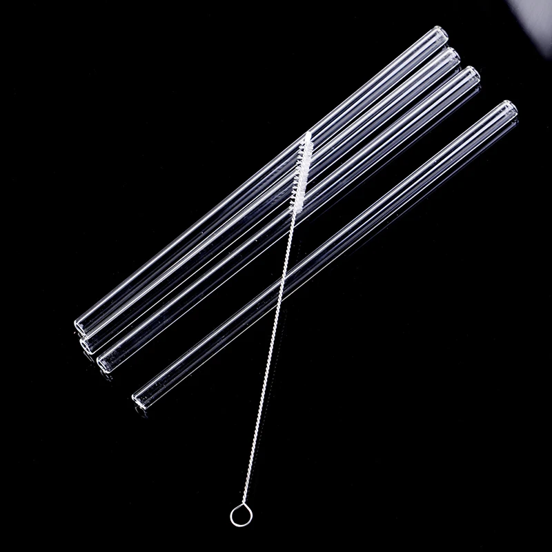 4Pcs Straight Glass Tube Reusable Drinking Straw Sucker With Cleaning BrushEvents Party Favors Supplies