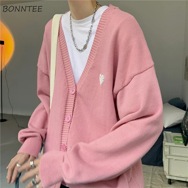 Pink Cardigan Men Long Sleeve V neck Sweaters Retro Spring Autumn Knitwear Males Clothing New arrival Loose Teenager Coats Chic AliExpress