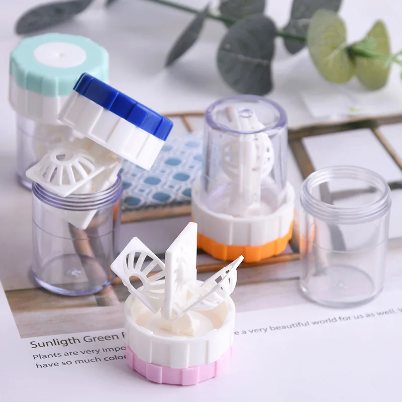 Contact Lenses Cleaning Tools Contact Lens Cleaner Case Box Manual Rotation Type Plastic Container Storage Holder Cleaning Tools