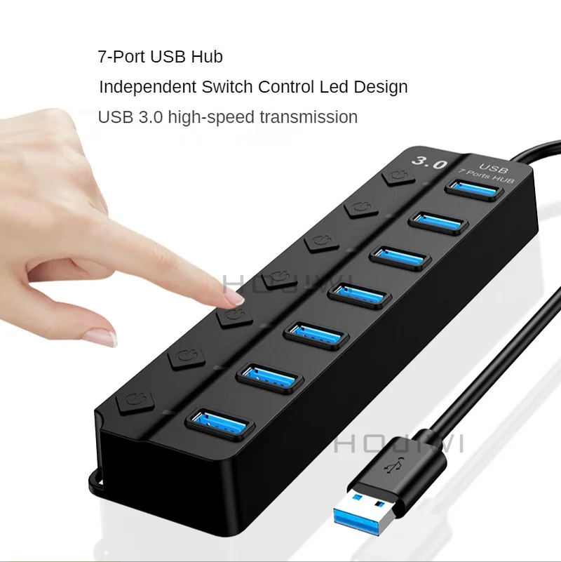 HOJIWI 7 Ports USB 3.0 Hub For Laptop Adapter Power Adapter Dock Station Notebook Splitter With Switch Computer Accessories AA26