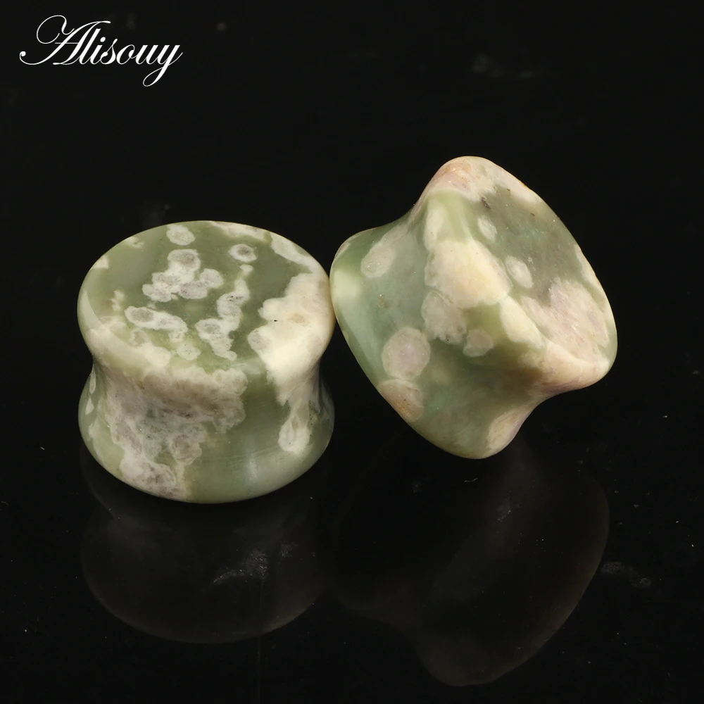 Alisouy 2PCS Stone Ear Tunnel Plugs Mixed Styles Double Flared Ear Flesh Gauges Piercing Ear Expander Stretcher Unisex Jewelry