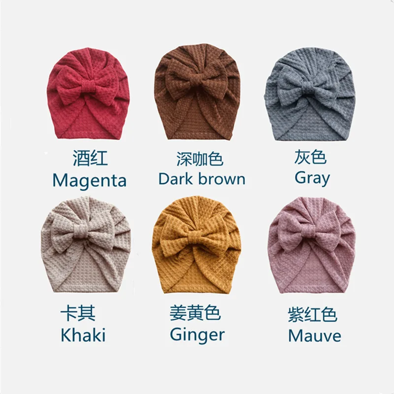 18pc/lot Baby Cap Waffle Knit Knot Bow Babes Caps Hat Turban Head scarf for Girl Elastic Caps for Girls Baby Infant Beanie Caps