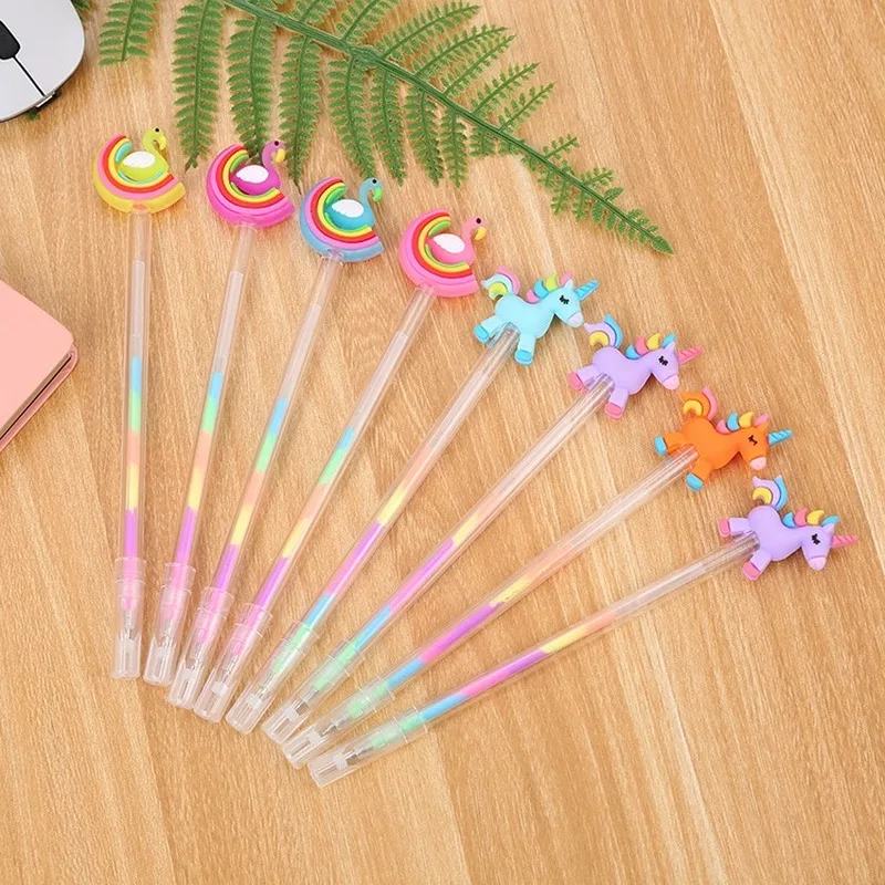 20pcs Cartoon Swan Pony Color Rainbow Highlight Gel Pens Cute Student Creative fai da te Highlight Pastel Pen Drawing Tools all'ingrosso