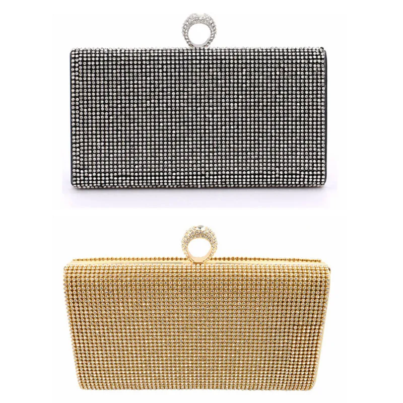 Double-sided Diamond Women's Black Mini Cute Clutch Gold Small Square Purses Wedding Party Nightclub Handbags For Women 2021