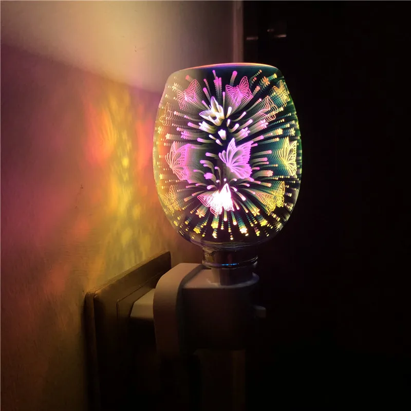Plug-in Aromatherapy Wax Heater Night Lights Lamp With 3d Butterfly Effect Decorative For Home Decor Flameless Wax Melting Light
