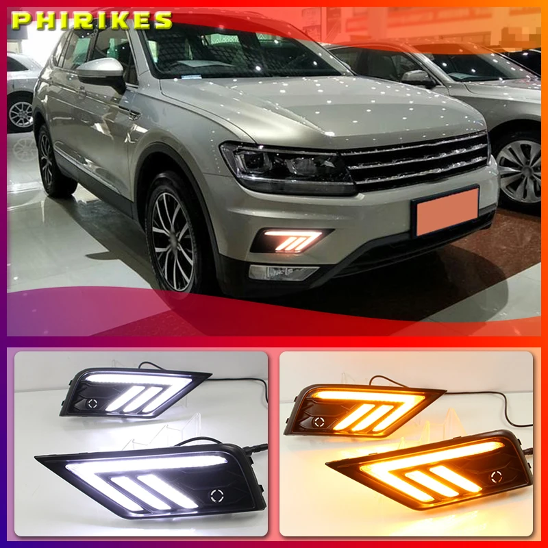 

Car 2Pcs Car LED Daytime Running Light For VolkswagenVW Tiguan 2017 2018 DRL with Yellow Turning Night Blue Functions