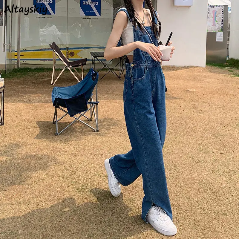 

Jumpsuits Women Design Side-slit Vintage Streetwear Denim Suspenders Retro Loose Wide-leg Trousers Trendy Ulzzang Mujer Hot Sale