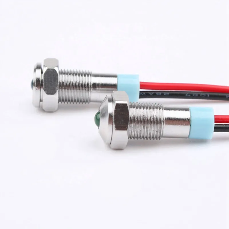 Luz LED de cabeza convexa, lámpara de señal impermeable con cable, 6mm, 6V, 12V, 24V, 220v, color rojo, amarillo, azul, verde y blanco, 1 unidad
