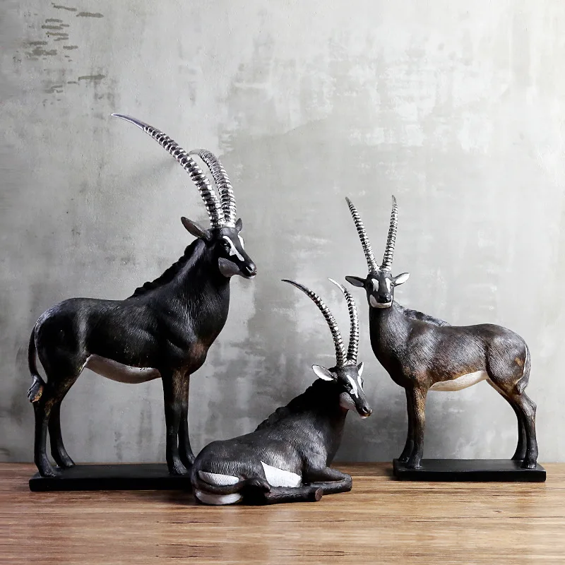 Handmade Antelope Sculpture Resin Gazelle Statue Herbivore Animal Home Wildlife Decoration Craft Ornament Grassland Furnishing