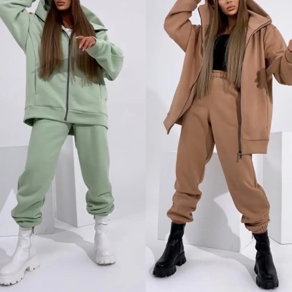 1 Set Tracksuit  Long Sleeve   Sporty Outfit Thick All Match Women Hoodie Suit