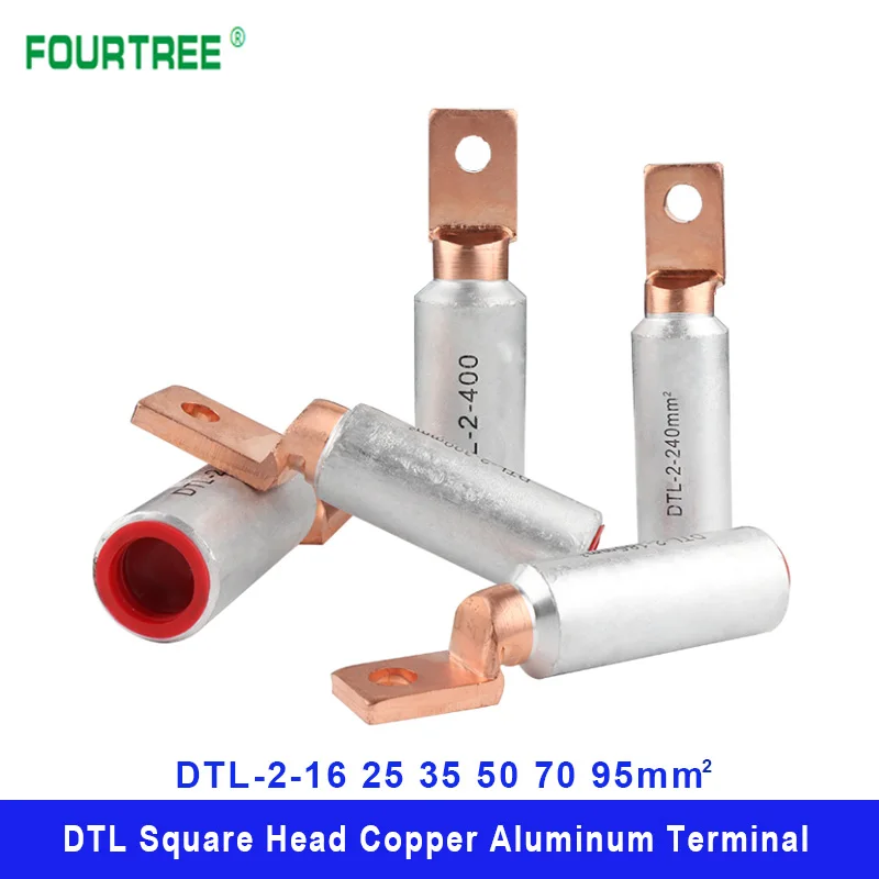 5Pcs Square Head Copper Aluminum Cable Terminals Circuit Breaker Terminal Bare Lugs Wire Connector Joint DTL2-16 25 35 50 70 90