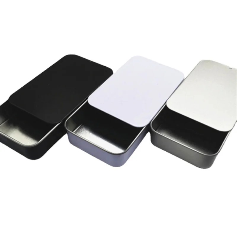 6 pcs/lot Tinplate Rectangle Push-pull Tin Box 92x60x20mm Mint Gum Packaging Tin Box U Disk Lighter Portable Small Storage Box