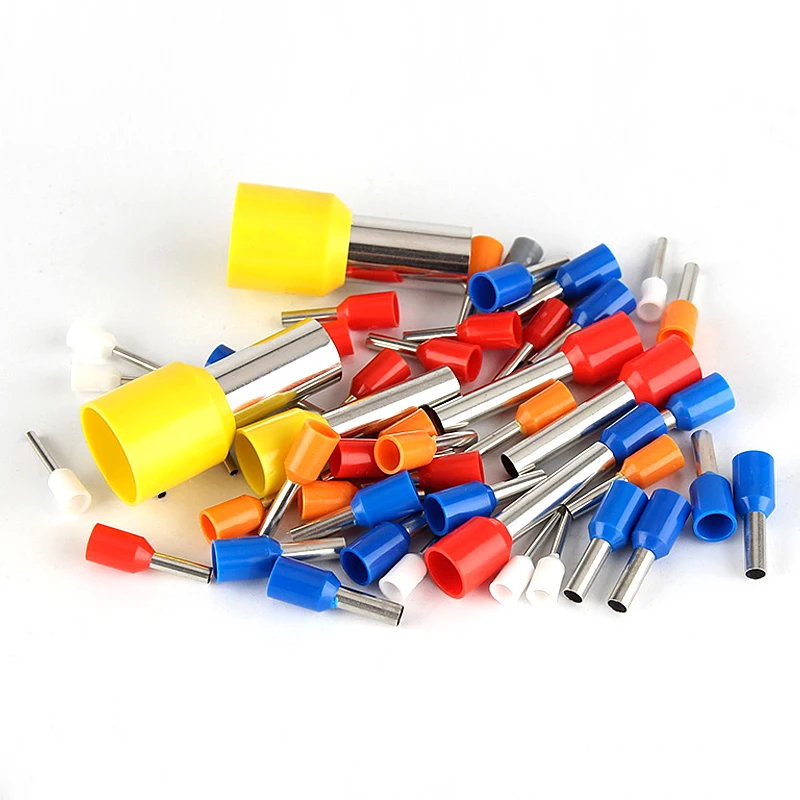 100pcs Insulated Ferrules Terminal Block Cord End Wire Connector E0508 E1008 E1508 E2508 E4009 E6012 Electrical Crimp Terminator