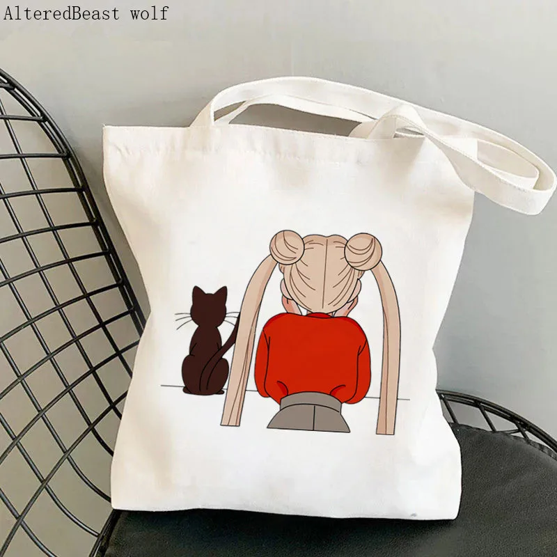 Women Shopper Puglor Jupiter Sailor Meow Kawaii Bag Harajuku Shopping Canvas Shopper Bag girl handbag Tote Shoulder Lady Bag
