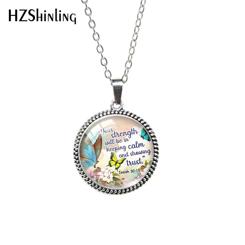 2021 Isaiah 30：15 JW Gifts Keeping Calm and Showing Trust Keep Calm Glass Cabochon Antique Necklace Dome Pendants Jewelry