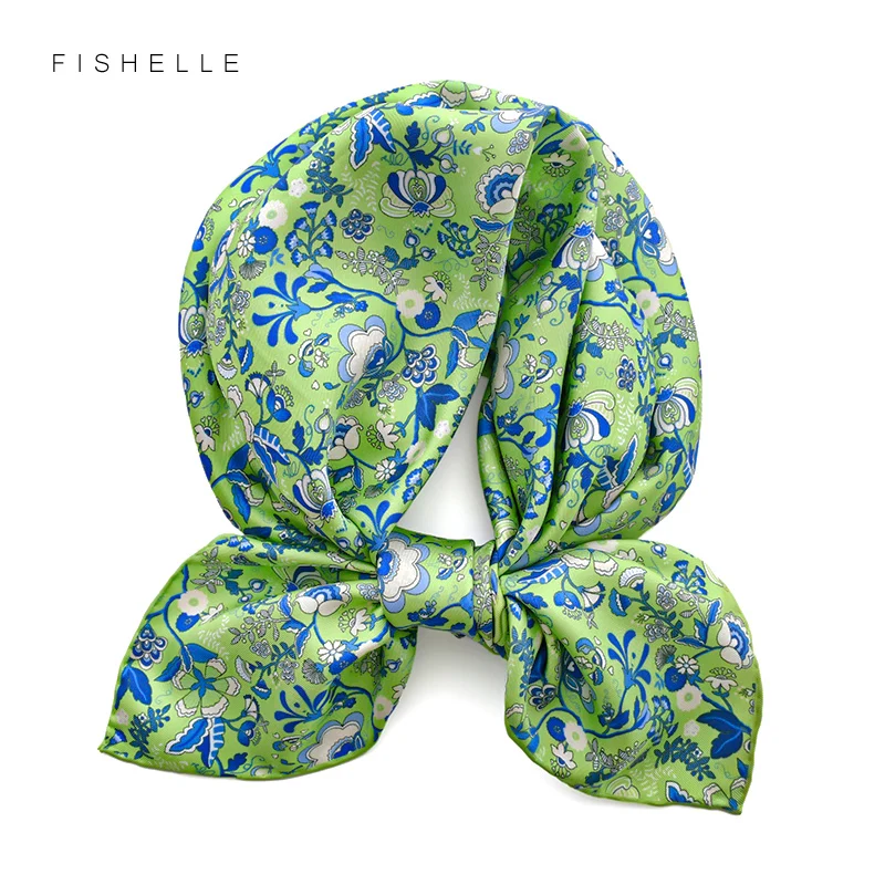 Outdoor travel 100% twill silk scarf for women printing flower 65cm square bandana foulard ladies hair scarves headscarf warp