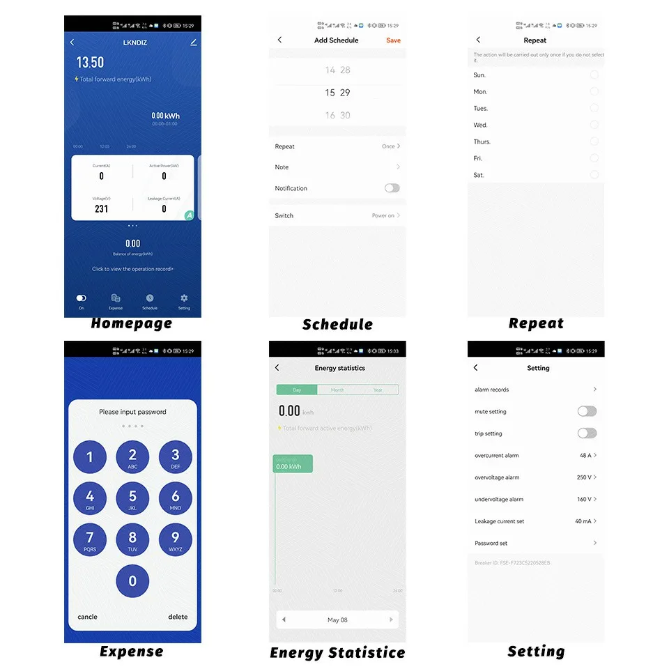 TUYA APP Controlled 2P 63A WiFi Smart Circuit Breaker Earth Leakage over under Voltage Protector Relay Device with Energy Power