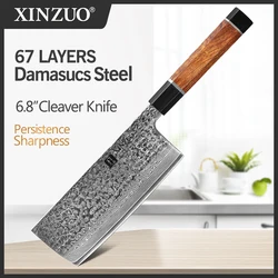 XINZUO 6.8'' Kitchen Nakiri Knife Damascus Stainless Steel Butcher Meat Cleaver Knife Vegetable Cutter Desert Ironwood Handle