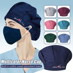 Women Scrubs Hats Unisex Adjustable Cotton Sweatband Cap Head Cover Work Wear Sanitary Breathable Bouffant Scrub Caps