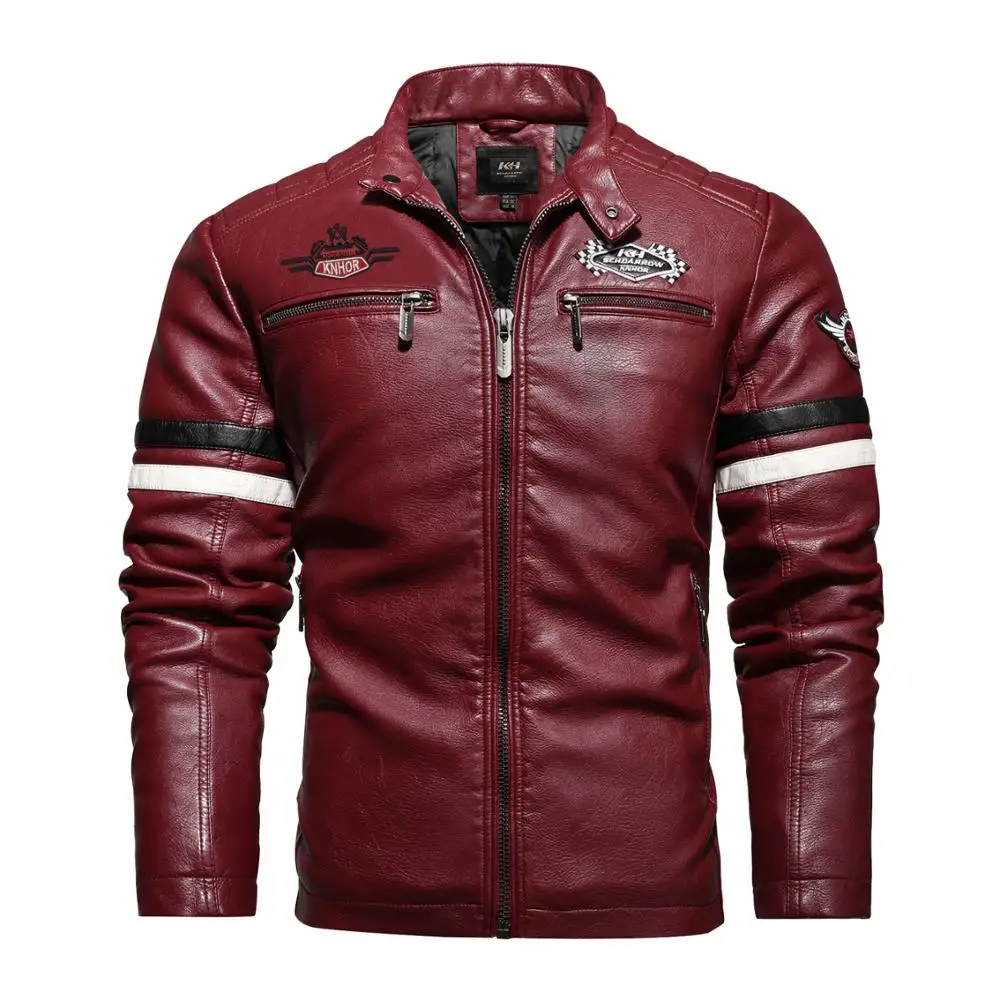 Spring and Autumn Male Leather Jacket Men's New Air Force Pilot Motorcycle Leather Jacket Fashion Mosaic Red Leather Coat