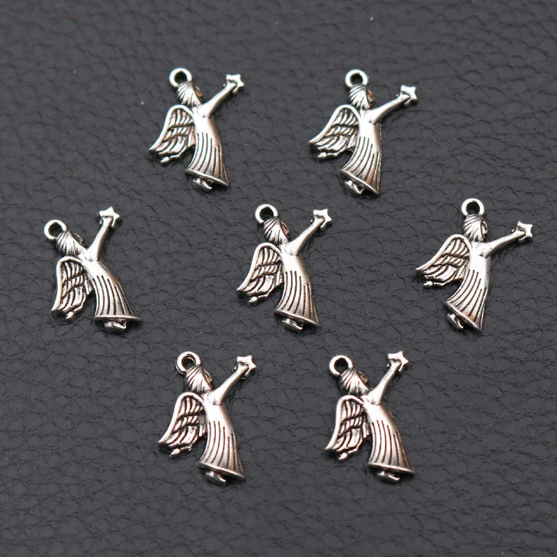 50pcs Little Angel Pendants, Mini Angel Charms, Magic Fairy Charms, 17 * 13mm Elf Charms, Silver Plated A2172